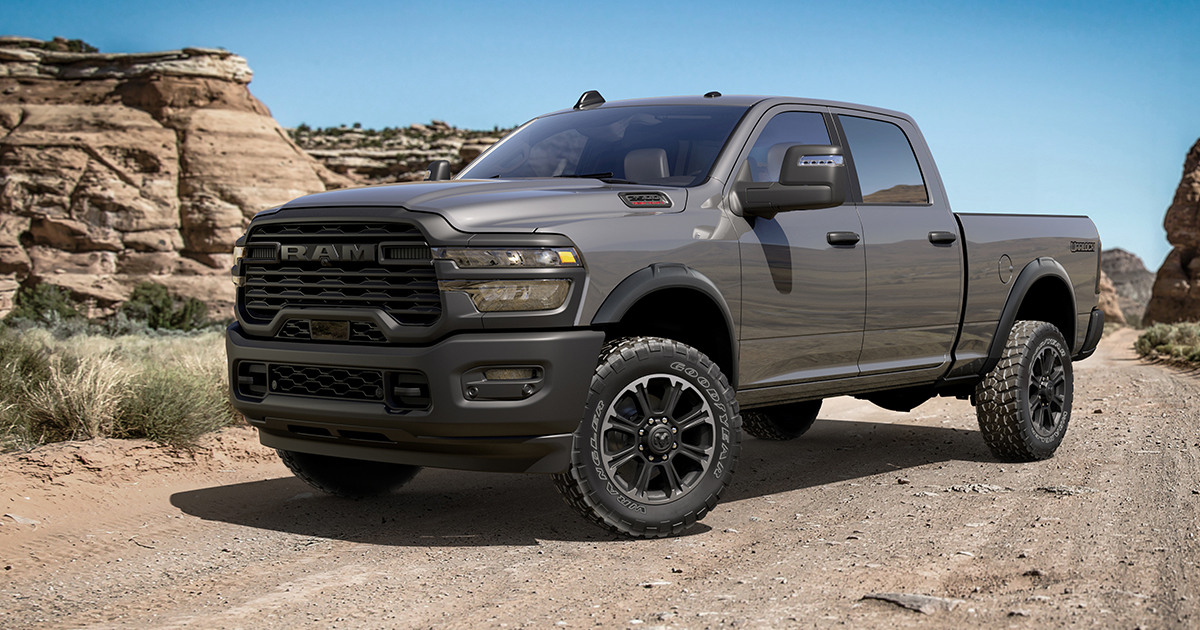 A Ram 2500 truck parked off-road in a desert