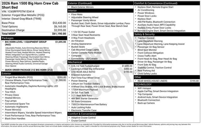 2026 RAM Ram 1500 Big Horn/Lone Star