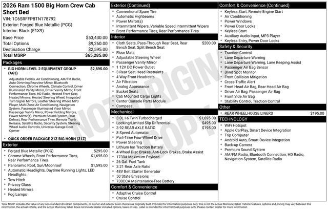 2026 RAM Ram 1500 Big Horn/Lone Star