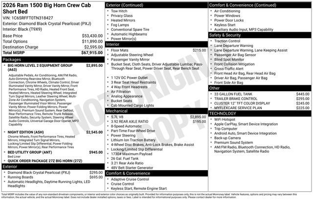 2026 RAM Ram 1500 Big Horn/Lone Star