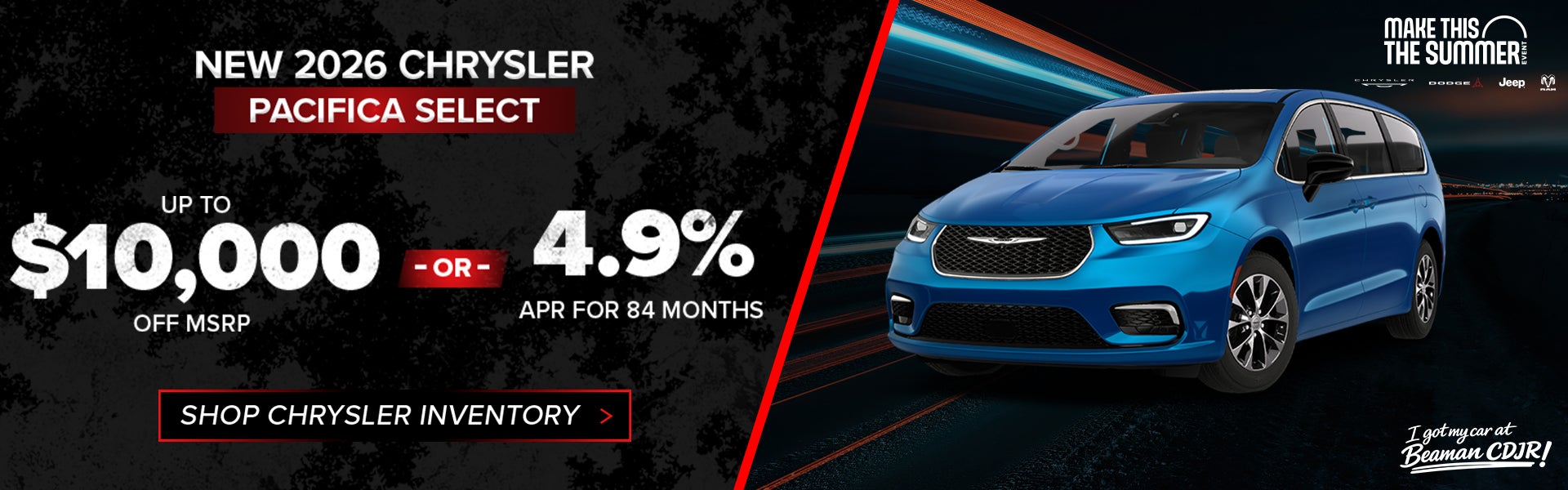 2026 Chrysler Pacifica Select – Up to $10,000 Off or 4.9% AP