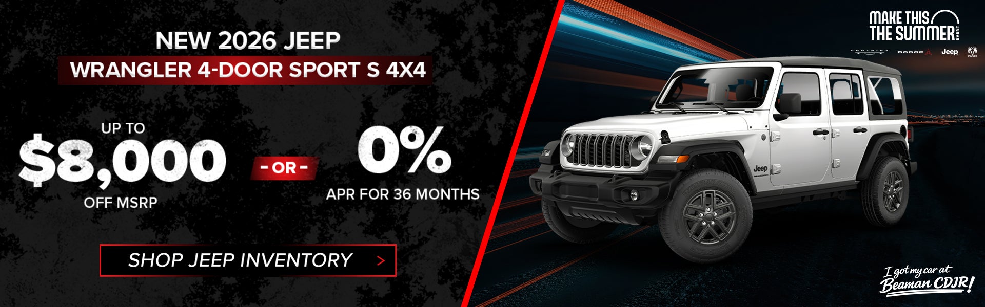 2026 Jeep Wrangler Sport S 4x4 – Up to $8,000 Off or 0% APR 